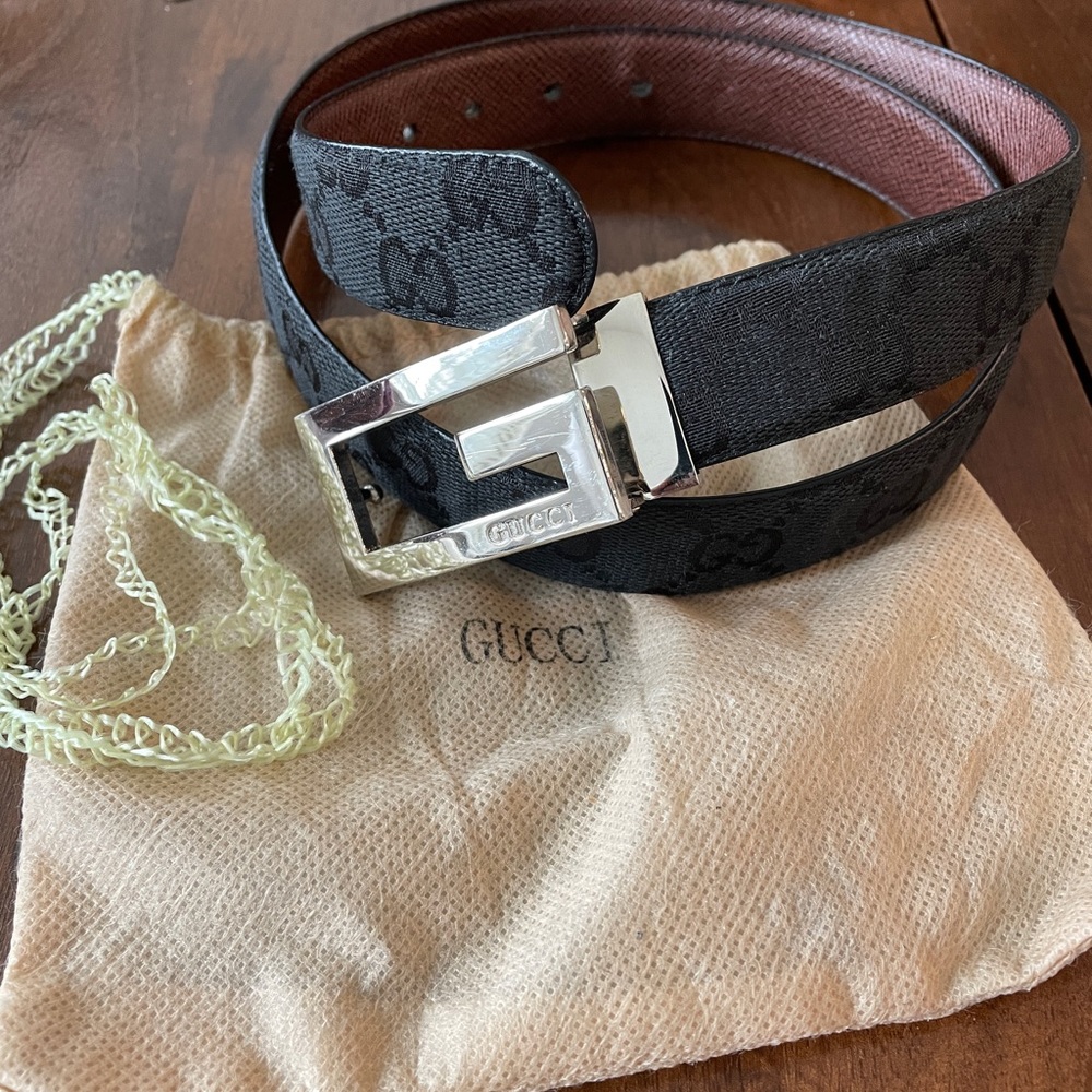 Authentic Gucci Belt Mens Black Brown Reversable